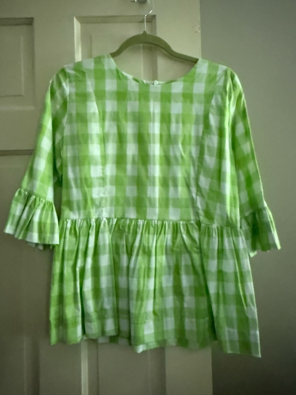 Colin Raye Lime and White Gingham Peplum Blouse size s